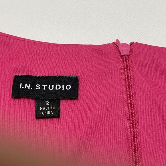 IN Studio Dress Straight Pencil Size 12 Pink Hippie Open Ruche Crochet Casual - Picture 7 of 12